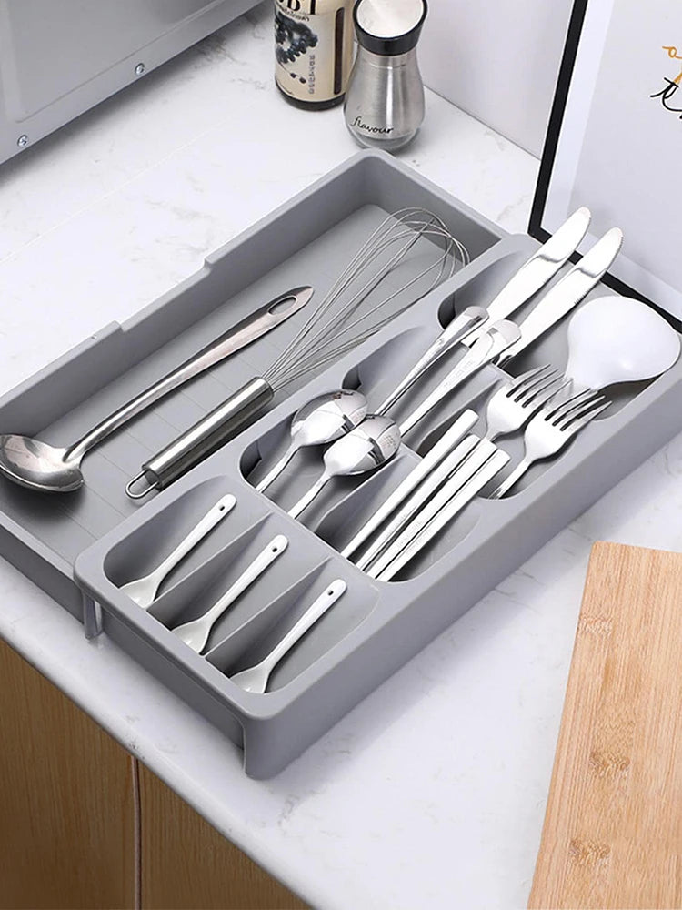 Kitchen Retractable Knife, Fork, Spoon Separation And Sorting Tableware Storage Box