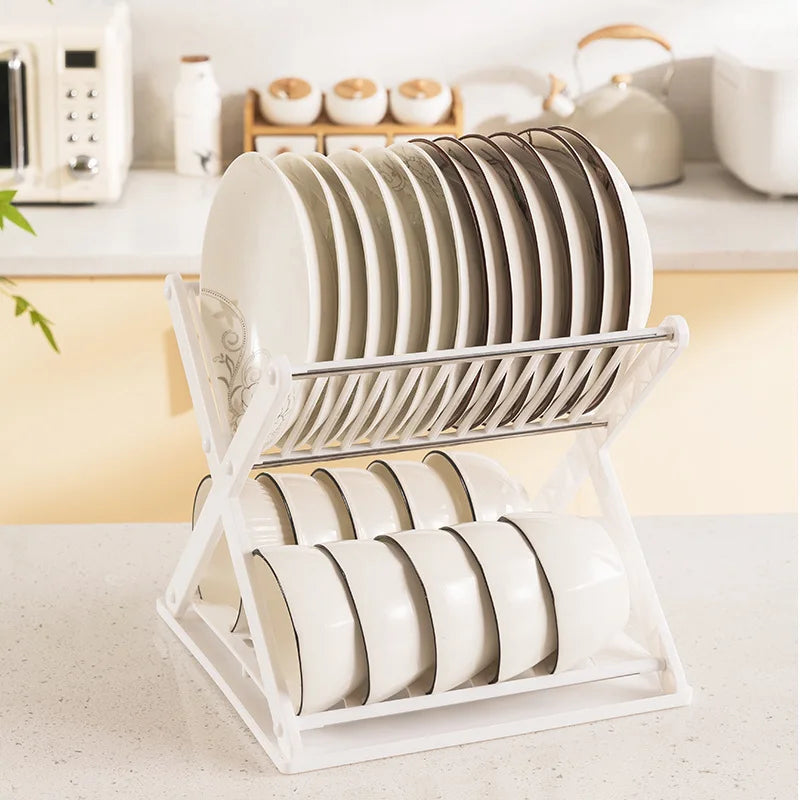 Kitchen Dish Storage Rack Desktop Two-layer Partition Large-capacity Stainless Steel Simple Removable Plate Drain Rack