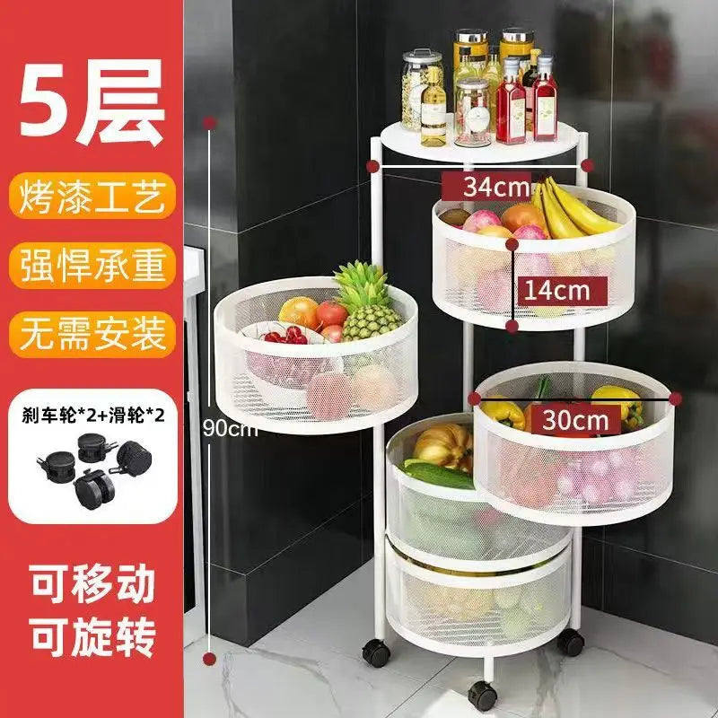 Kitchen Square Shelf with Wheel Storage Rack Kitchen Storage Rotatable Shelf 3 4 5 Layer Rotating Practical Trolley