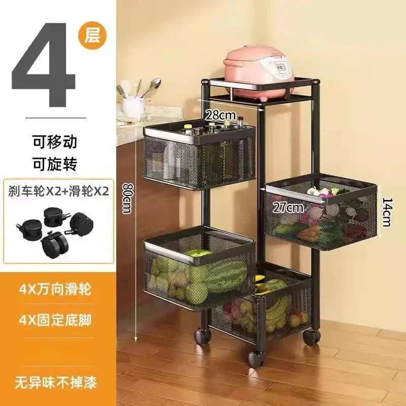 Kitchen Square Shelf with Wheel Storage Rack Kitchen Storage Rotatable Shelf 3 4 5 Layer Rotating Practical Trolley