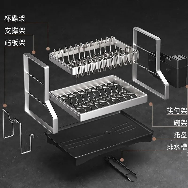 Kitchen Organizer 2 Tier Dish Drying Rack Utensils Storage Rack Bowls Knife Fork Pot Holder Countertop Dinnerware Drainboard