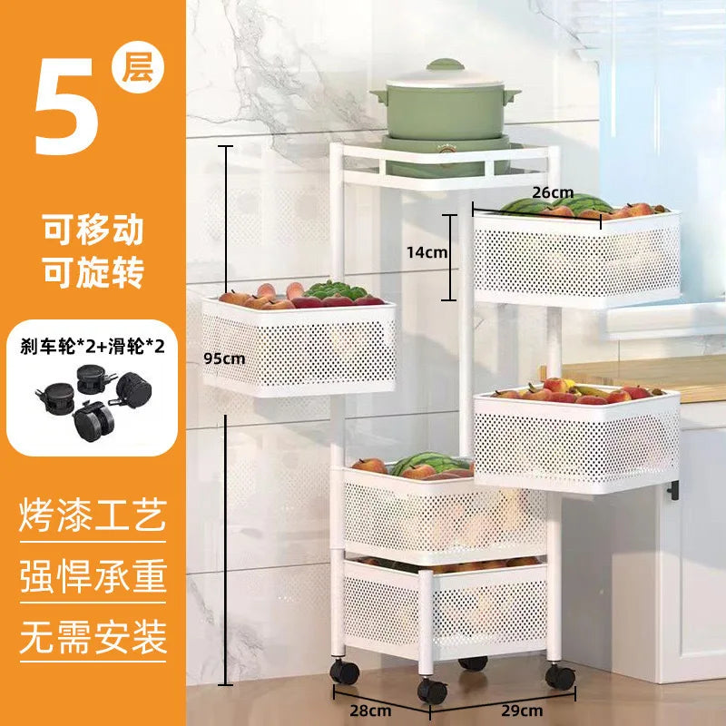 Kitchen Square Shelf with Wheel Storage Rack Kitchen Storage Rotatable Shelf 3 4 5 Layer Rotating Practical Trolley
