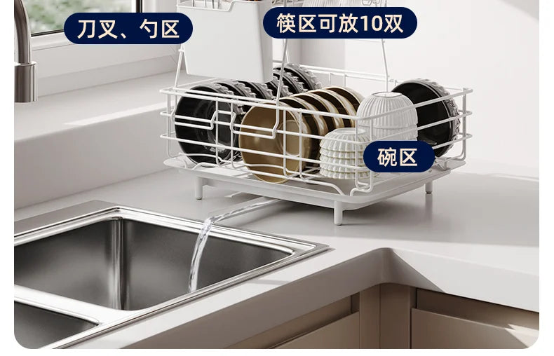Kitchen Dish Rack with Handle Tableware Draining Basket Cup Plate Storage Organizer Multi-Use Draining And Storage Solution