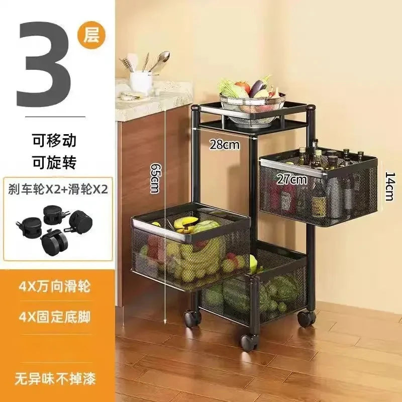 Kitchen Square Shelf with Wheel Storage Rack Kitchen Storage Rotatable Shelf 3 4 5 Layer Rotating Practical Trolley