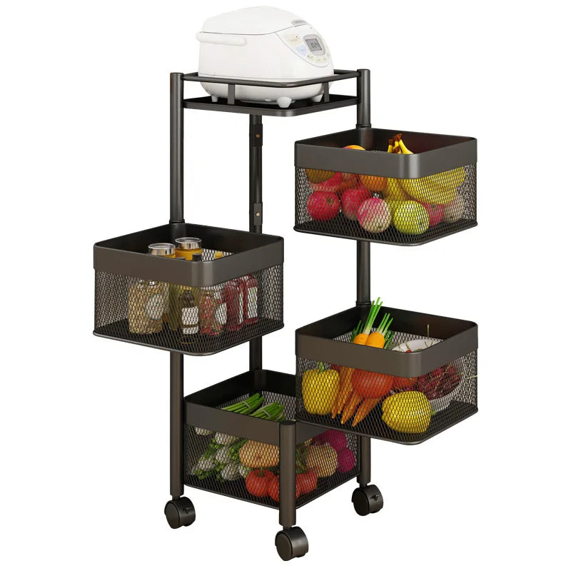 Kitchen Square Shelf with Wheel Storage Rack Kitchen Storage Rotatable Shelf 3 4 5 Layer Rotating Practical Trolley