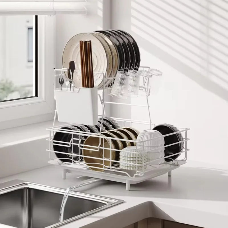 Kitchen Dish Rack with Handle Tableware Draining Basket Cup Plate Storage Organizer Multi-Use Draining And Storage Solution