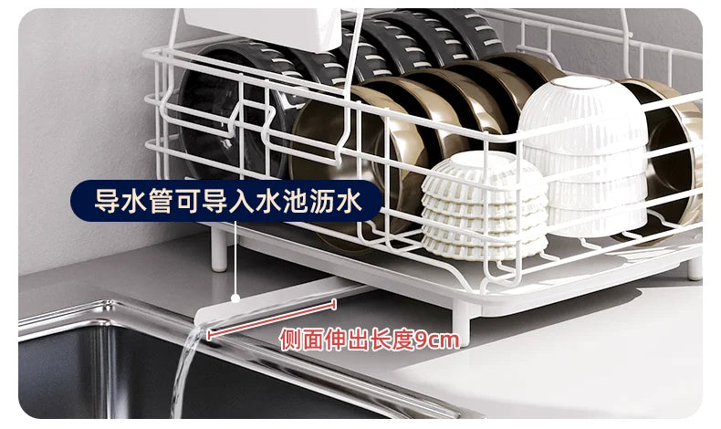 Kitchen Dish Rack with Handle Tableware Draining Basket Cup Plate Storage Organizer Multi-Use Draining And Storage Solution