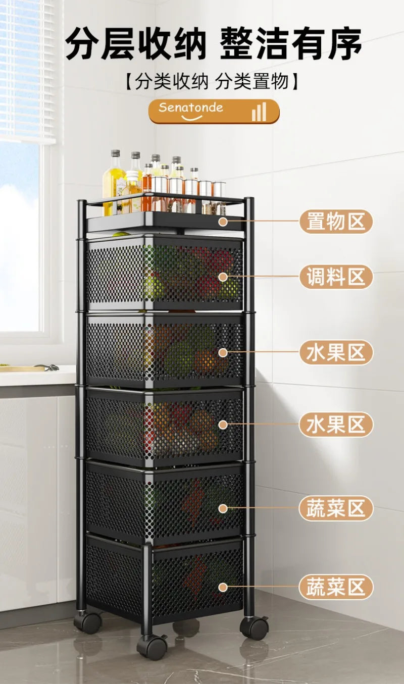 Kitchen Square Shelf with Wheel Storage Rack Kitchen Storage Rotatable Shelf 3 4 5 Layer Rotating Practical Trolley