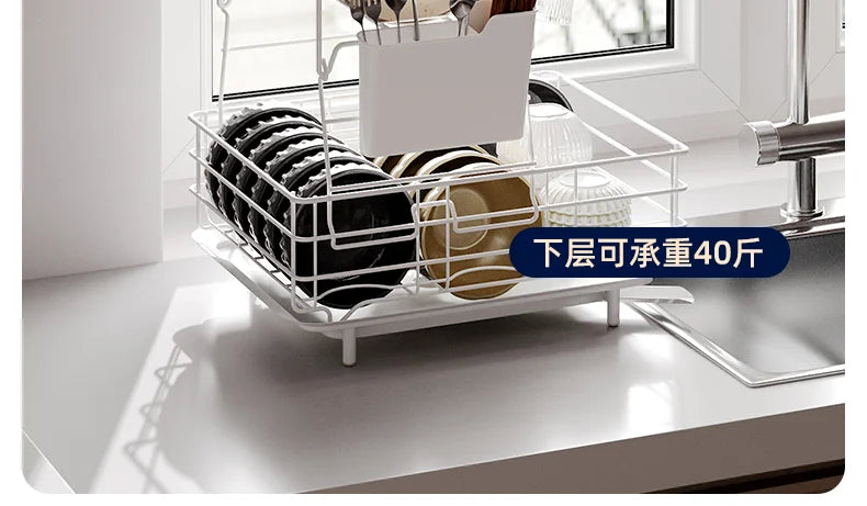Kitchen Dish Rack with Handle Tableware Draining Basket Cup Plate Storage Organizer Multi-Use Draining And Storage Solution