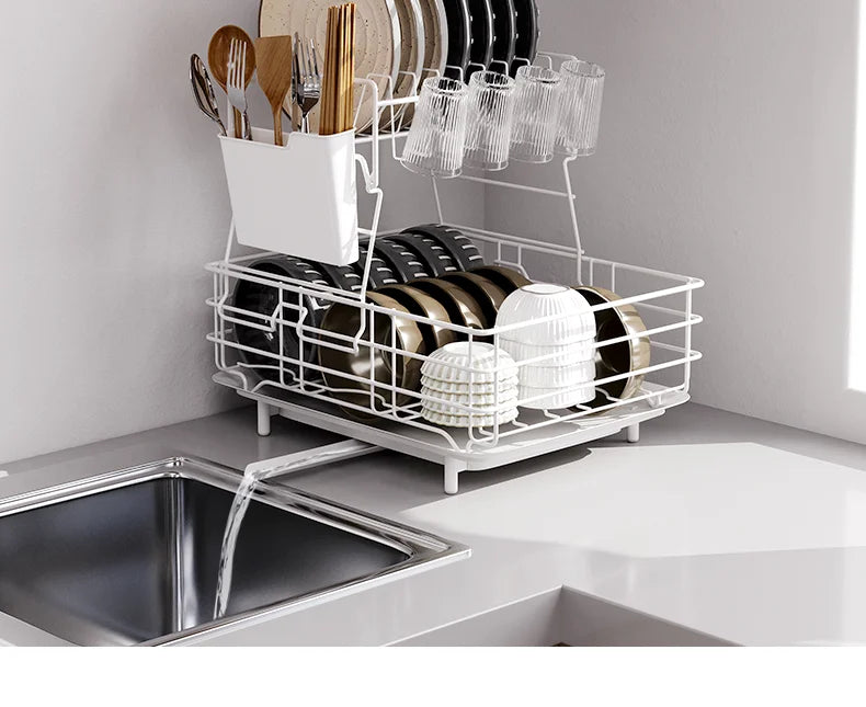 Kitchen Dish Rack with Handle Tableware Draining Basket Cup Plate Storage Organizer Multi-Use Draining And Storage Solution