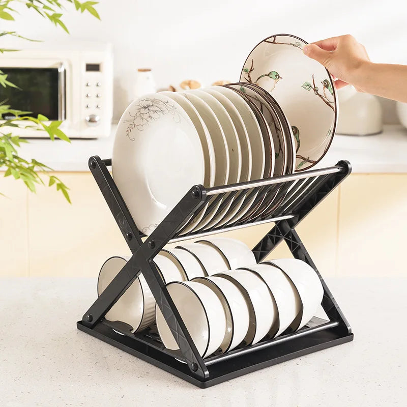 Kitchen Dish Storage Rack Desktop Two-layer Partition Large-capacity Stainless Steel Simple Removable Plate Drain Rack