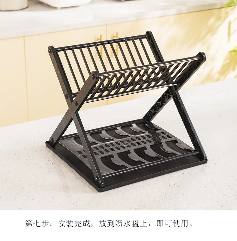 Kitchen Dish Storage Rack Desktop Two-layer Partition Large-capacity Stainless Steel Simple Removable Plate Drain Rack