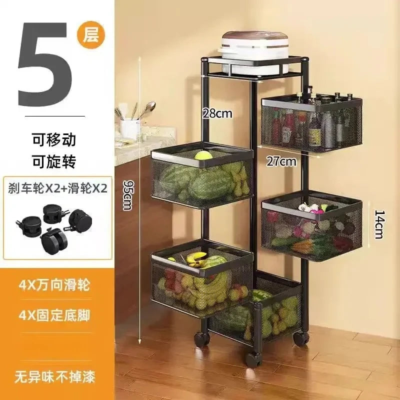 Kitchen Square Shelf with Wheel Storage Rack Kitchen Storage Rotatable Shelf 3 4 5 Layer Rotating Practical Trolley