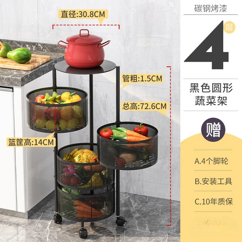 Kitchen Square Shelf with Wheel Storage Rack Kitchen Storage Rotatable Shelf 3 4 5 Layer Rotating Practical Trolley