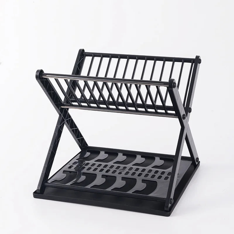 Kitchen Dish Storage Rack Desktop Two-layer Partition Large-capacity Stainless Steel Simple Removable Plate Drain Rack