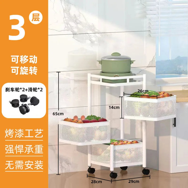 Kitchen Square Shelf with Wheel Storage Rack Kitchen Storage Rotatable Shelf 3 4 5 Layer Rotating Practical Trolley