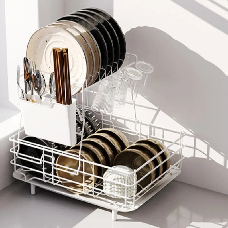 Kitchen Dish Rack with Handle Tableware Draining Basket Cup Plate Storage Organizer Multi-Use Draining And Storage Solution