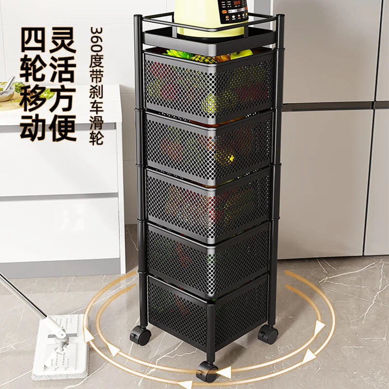 Kitchen Square Shelf with Wheel Storage Rack Kitchen Storage Rotatable Shelf 3 4 5 Layer Rotating Practical Trolley