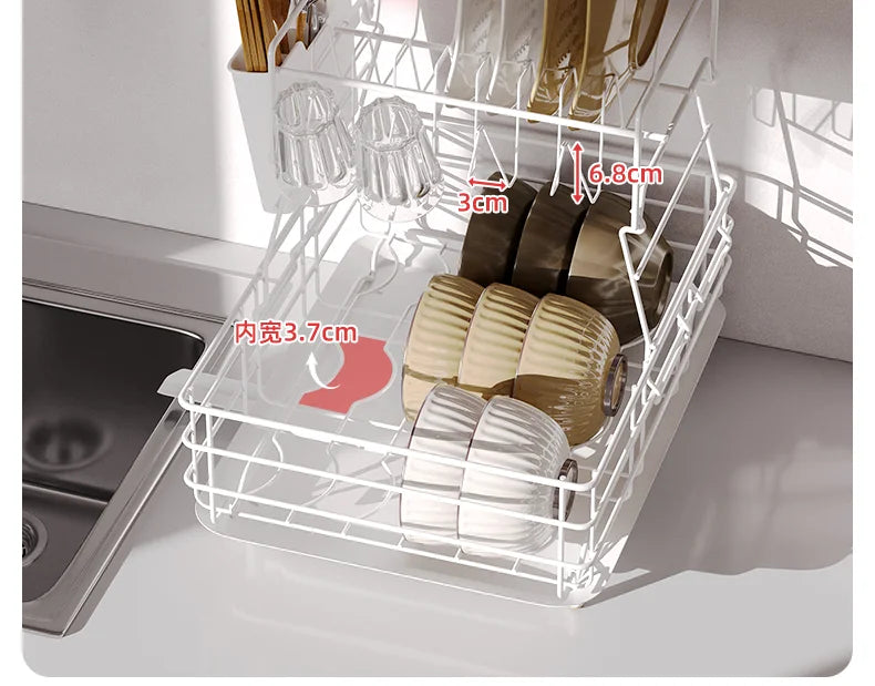 Kitchen Dish Rack with Handle Tableware Draining Basket Cup Plate Storage Organizer Multi-Use Draining And Storage Solution