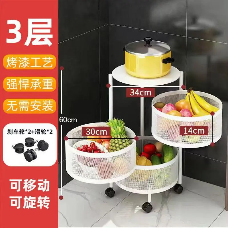 Kitchen Square Shelf with Wheel Storage Rack Kitchen Storage Rotatable Shelf 3 4 5 Layer Rotating Practical Trolley