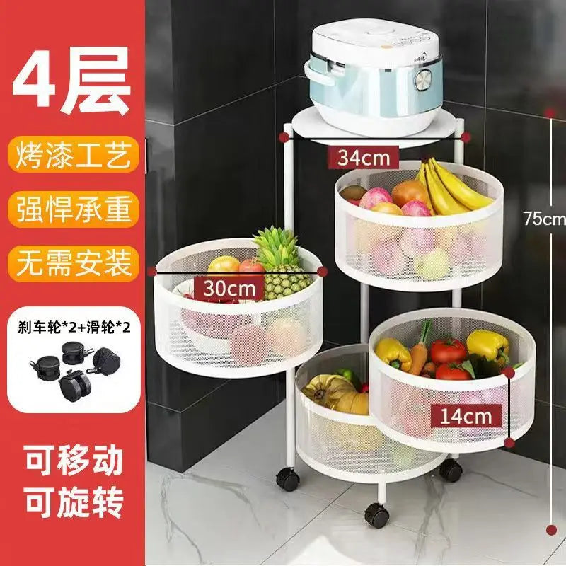 Kitchen Square Shelf with Wheel Storage Rack Kitchen Storage Rotatable Shelf 3 4 5 Layer Rotating Practical Trolley