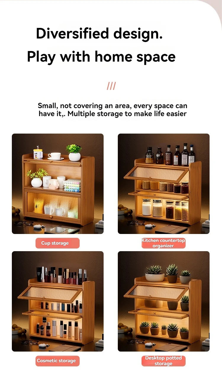 Kitchen countertop seasoning rack storage shelf, product sorting rack, layered multifunctional storage cabinet, dust-proof cabin