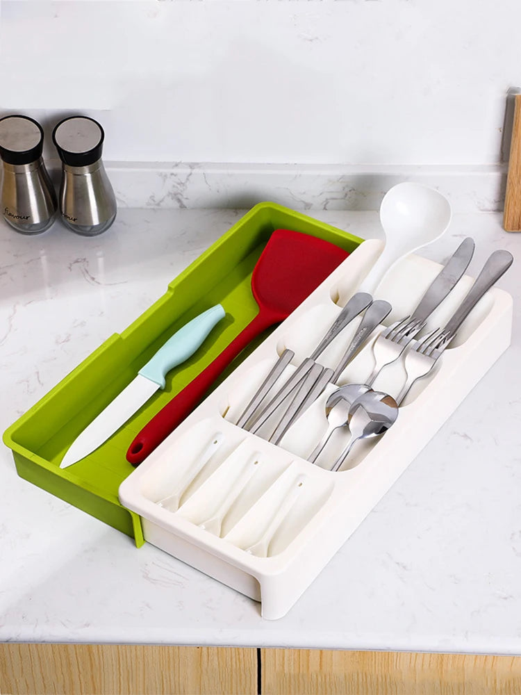 Kitchen Retractable Knife, Fork, Spoon Separation And Sorting Tableware Storage Box