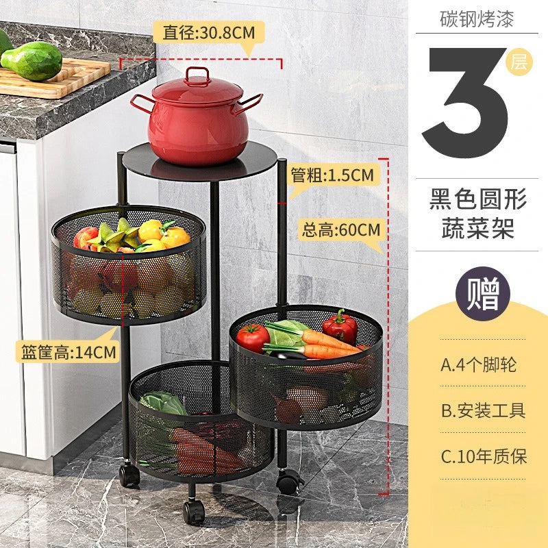 Kitchen Square Shelf with Wheel Storage Rack Kitchen Storage Rotatable Shelf 3 4 5 Layer Rotating Practical Trolley