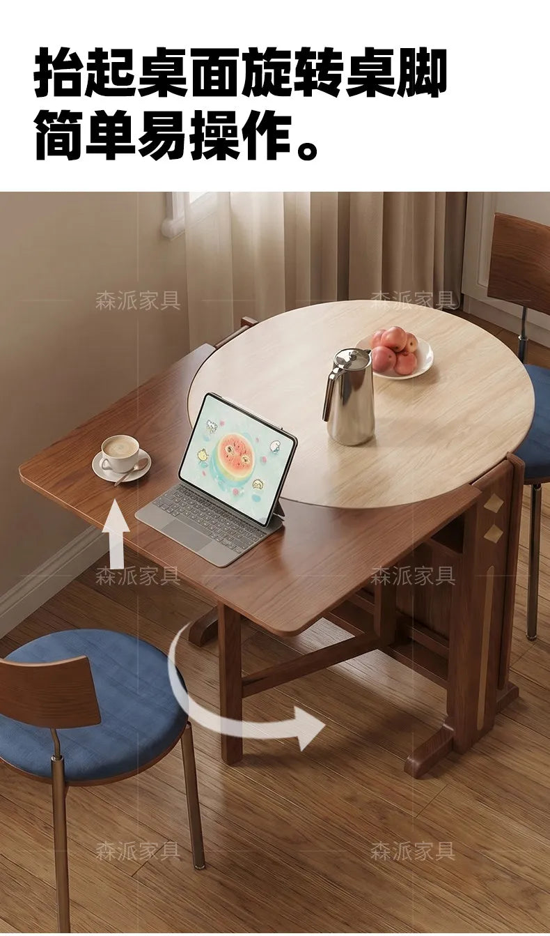Dinette Foldable Dining Table Round Kitchen Small Spaces Contemporary Table Portable Wooden Mesa Plegable Hotel Furniture