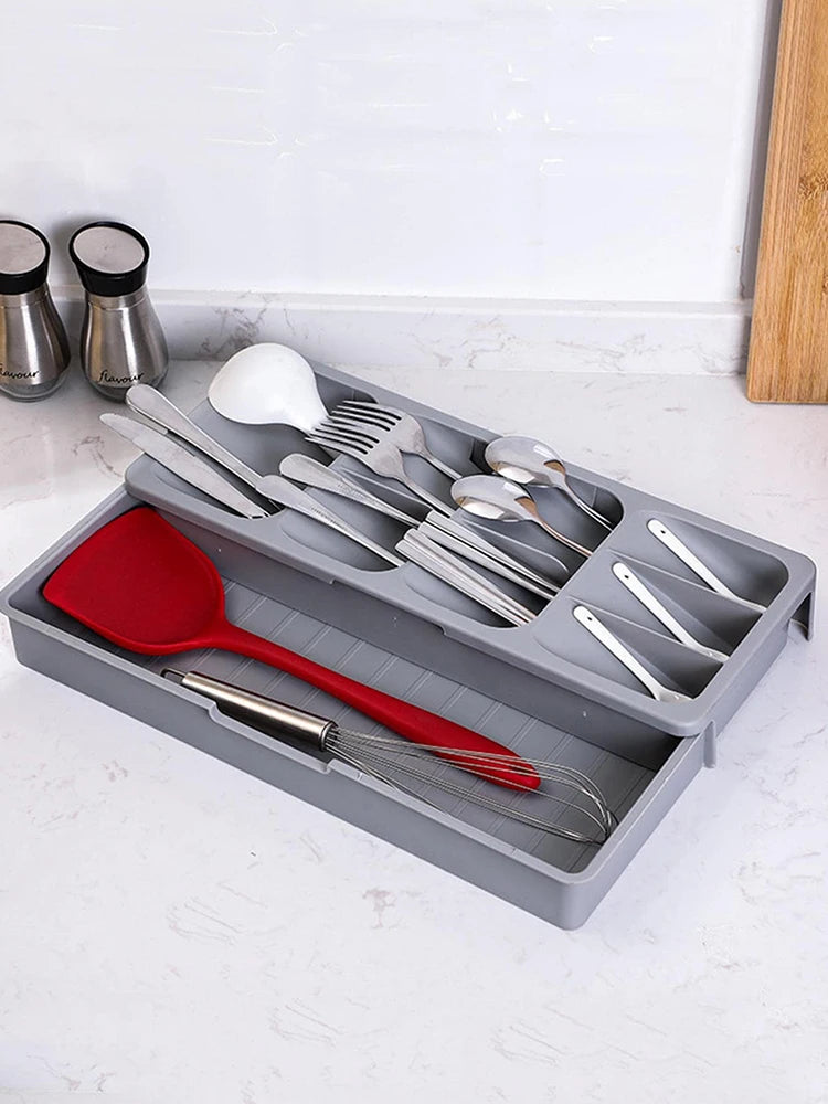 Kitchen Retractable Knife, Fork, Spoon Separation And Sorting Tableware Storage Box