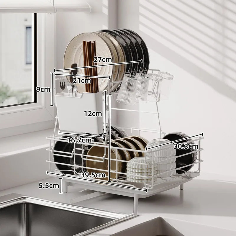 Kitchen Dish Rack with Handle Tableware Draining Basket Cup Plate Storage Organizer Multi-Use Draining And Storage Solution