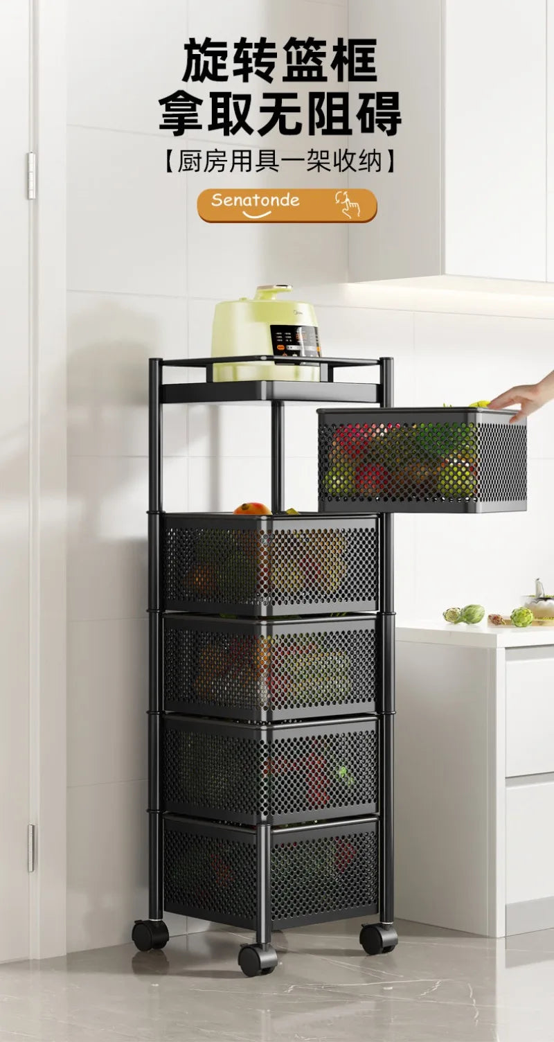 Kitchen Square Shelf with Wheel Storage Rack Kitchen Storage Rotatable Shelf 3 4 5 Layer Rotating Practical Trolley