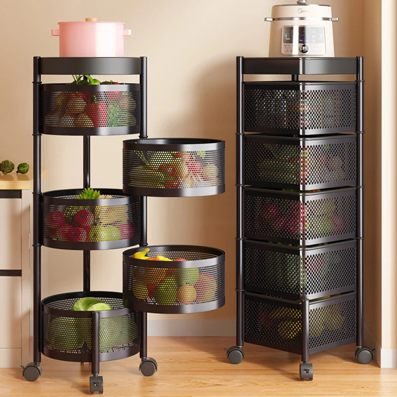 Kitchen Square Shelf with Wheel Storage Rack Kitchen Storage Rotatable Shelf 3 4 5 Layer Rotating Practical Trolley