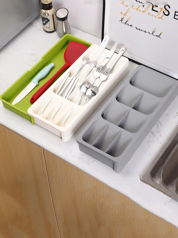 Kitchen Retractable Knife, Fork, Spoon Separation And Sorting Tableware Storage Box