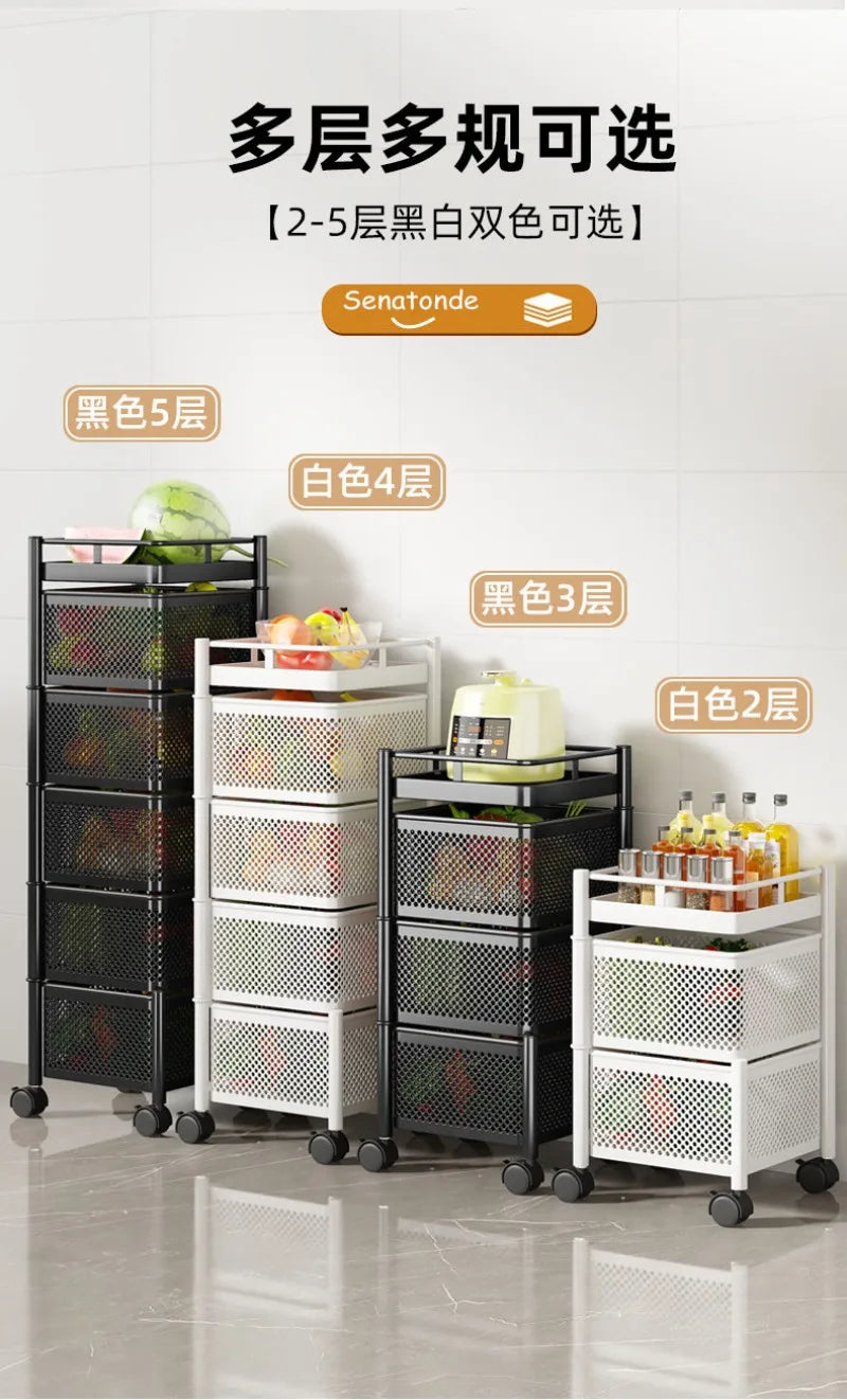 Kitchen Square Shelf with Wheel Storage Rack Kitchen Storage Rotatable Shelf 3 4 5 Layer Rotating Practical Trolley