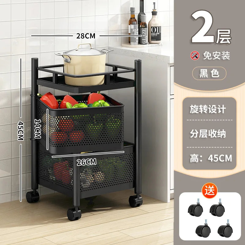 Kitchen Square Shelf with Wheel Storage Rack Kitchen Storage Rotatable Shelf 3 4 5 Layer Rotating Practical Trolley