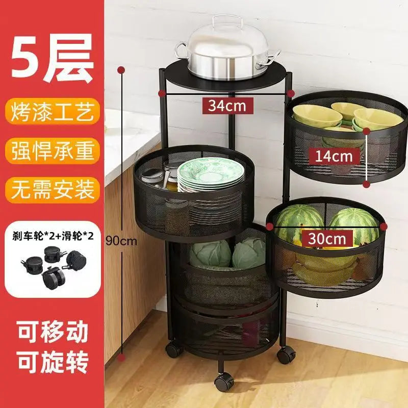 Kitchen Square Shelf with Wheel Storage Rack Kitchen Storage Rotatable Shelf 3 4 5 Layer Rotating Practical Trolley