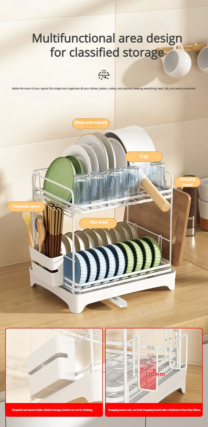 Kitchen Tableware Drain Rack Multi-function Tableware Storage Box Dish Drying Rack For Kitchen Counter