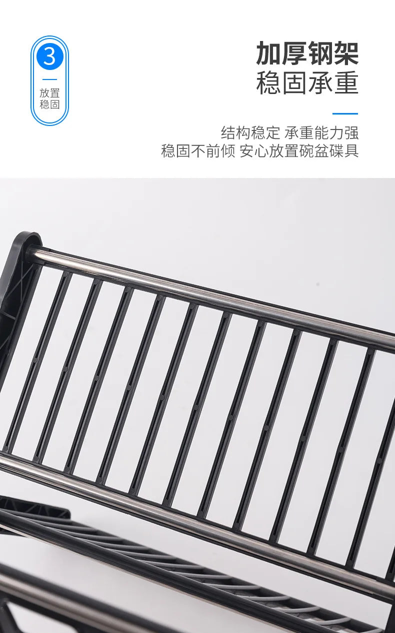 Kitchen Dish Storage Rack Desktop Two-layer Partition Large-capacity Stainless Steel Simple Removable Plate Drain Rack