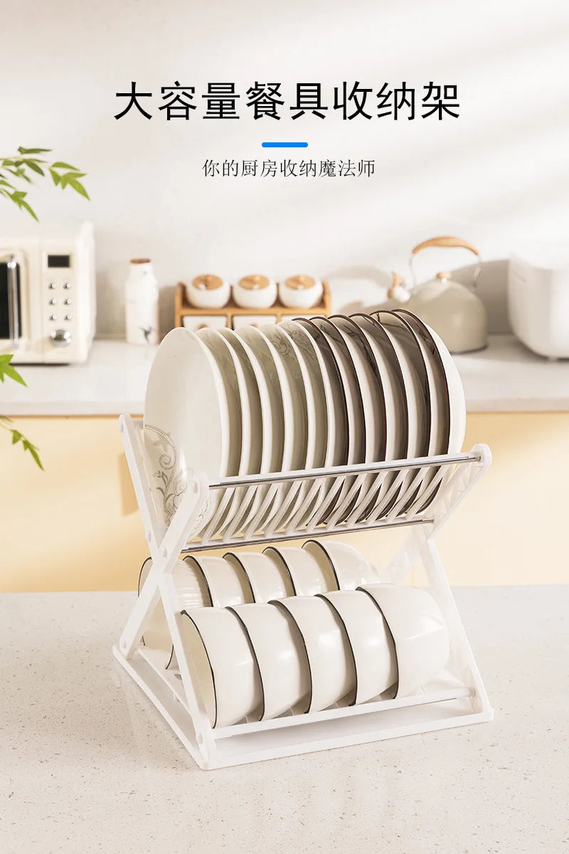 Kitchen Dish Storage Rack Desktop Two-layer Partition Large-capacity Stainless Steel Simple Removable Plate Drain Rack