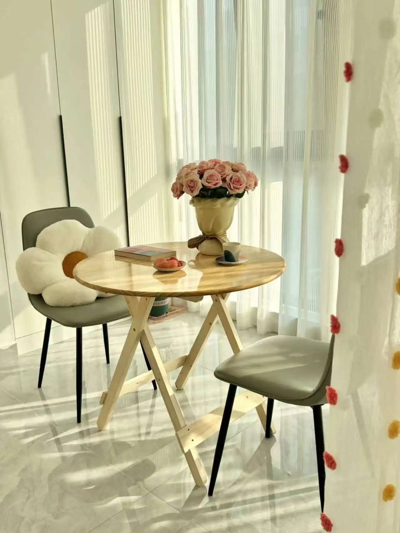 Foldable Dining Table Sturdy Folding Desk for Kitchen Restaurant Furniture No Assembly Needed Study Office Desk Strong Stable