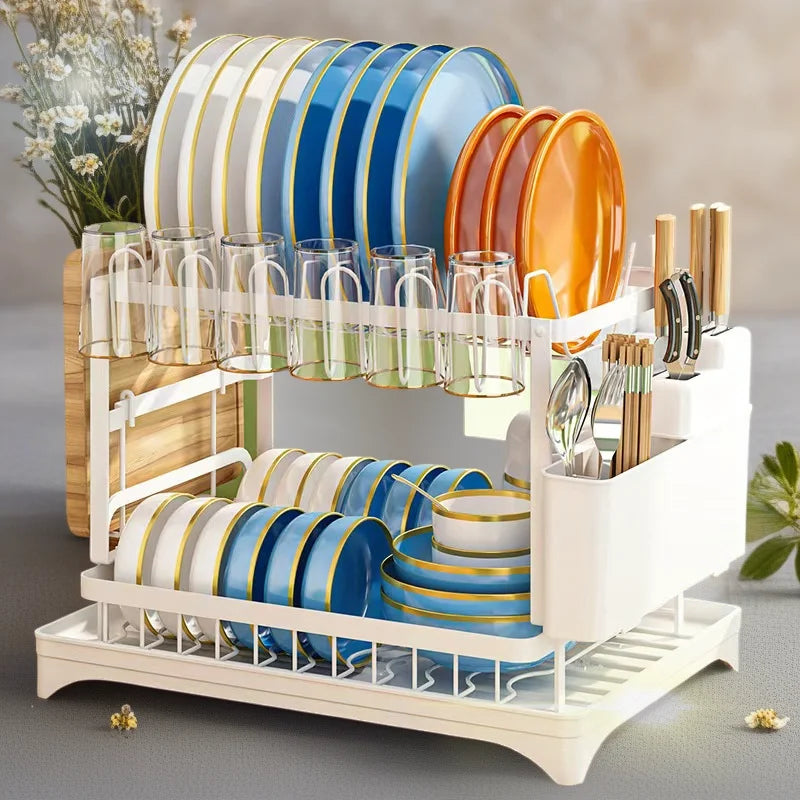 Kitchen bowl rack, drain rack，1pc Double-layer Tableware Drain Rack, Chopsticks Water Cup Cutting Board Kitchen Storage Rack, La
